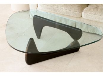 Original Noguchi Coffee Table - Dark Wood Base (some Wear)  With Glass Top (light Scratches)