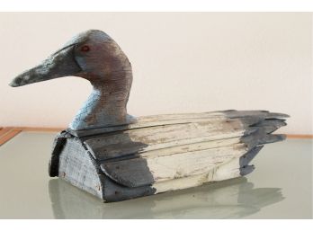Rustic Antique Painted Blue And White Duck Decoy