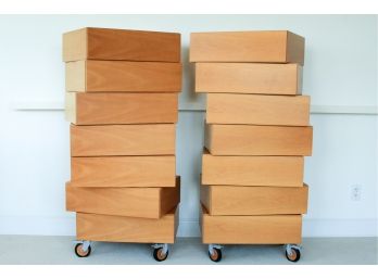 Two Pairs Of Modern Wood Stacking Drawers - Set Of 7 Each
