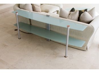 Frosted Glass 2 Shelf Console Table - Metal And Brass Detail