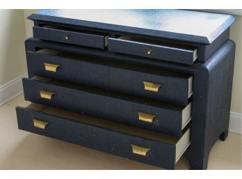Navy Painted Seagrass Dresser With Brass Handles - 5 Drawer