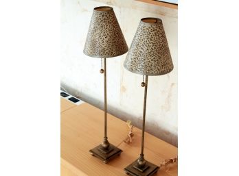 Pair Of Tall Lamps With Leopard Fabric Shades