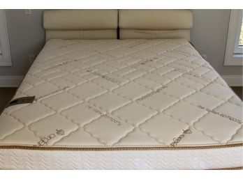 Queen Corinto Cream Fabric Modern Bed With Saatva Organic Mattress