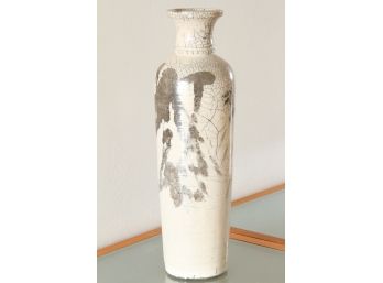 Tall Pottery Urn With Crackle Glaze