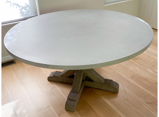 Restoration Hardware BELGIAN TRESTLE CONCRETE & TEAK ROUND DINING TABLE