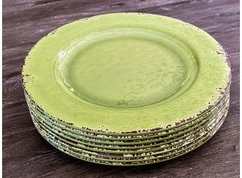 Williams Sonoma - Set Of 8 Celedon Green Rustic Plastic Plates