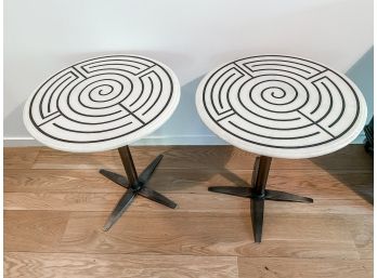 Pair Of Stunning Black And White Side Tables From Rumrunner With Metal Bases