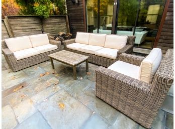 Frontgate Outdoor Wicker Sofa, Loveseat And Chair With Cushions