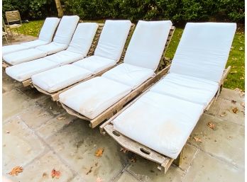 Rumrunner Set Of 6 Teak Chaise Lounges With White Cushions