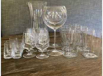Lot Of Unmarked Glasses  And Vase - Wine, Cognac, Water, Shot