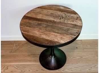 Restoration Hardware Rustic Wood Side Table With Black Metal Base