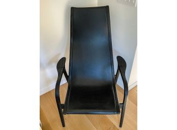 Stylish Black Wood And Faux Leather Lounge Chair