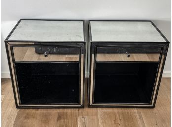 Pair Of Restoration Hardware Strand Mirrored Open Nightstands
