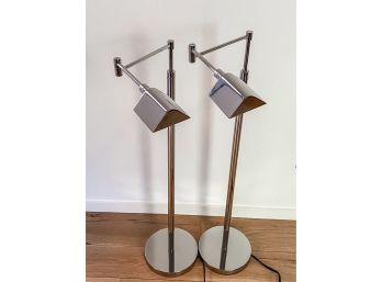 Pair Of Chrome Standing Lamps With Round Bases