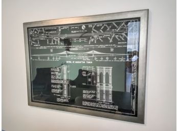 Restoration Hardware Framed Architectural Drawing Of Manhattan Tower - Silver Painted Wood Frame