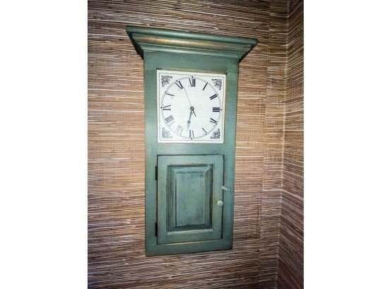 Painted Wood Wall Clock In Grey/green Color