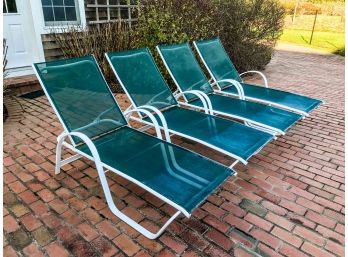Set Of 4 Telescope Lounge Chairs - Green Mesh With White Metal