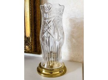 Waterford Crystal Hurricane Lamp On Brass Stand