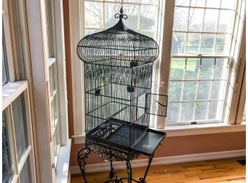 Wrought Iron Bird Cage With Brass Detail