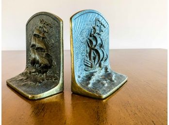 Ship Themed Brass Bookends