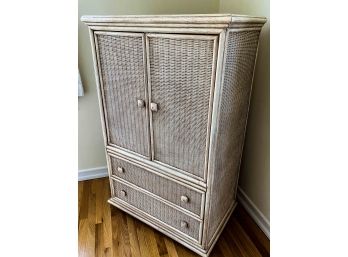 Pickled Rattan Tv Cabinet - 2 Drawer And 2 Door That Slide Inside For Stowing