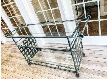 Brown Jordan Wrought Iron Bar Cart With 3 Glass Shelves