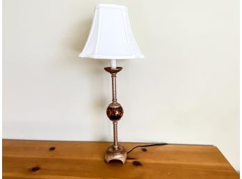 Table Lamp With Paper Shade - Gold Painted Metal With Tortoise Glass Detail
