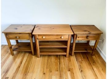 Pair Of Pine Nightstands And Chest With 1 Drawer And 2 Shelves