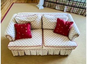 Pristine Loveseat With Custom Gingham Fabric With Cherry Pattern