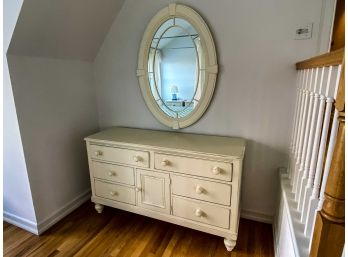 Cream Lexington 6 Drawer, 1 Door  Dresser With Oval Mirror