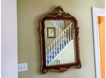 Gold And Rust Painted Carved Wood Mirror
