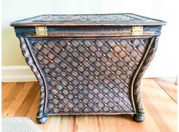 Woven Metal And Rattan Storage Box With Top