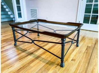 Iron, Glass And Resin Coffee Table With Nailhead Detail