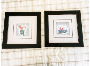 Pair Of Framed Floral Prints In Black Frames