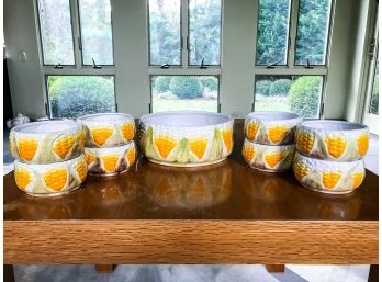 Hand Painted In Italy For Neiman Marcus Pottery Set -  Corn Serving Bowl And 8 Side Bowls