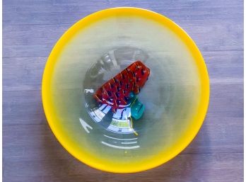 Large Signed Multicolor Glass Bowl - Yellow Red Blue Green