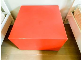 Modern Orange Cube On Casters - Used As Side Table - Some Light Scratches