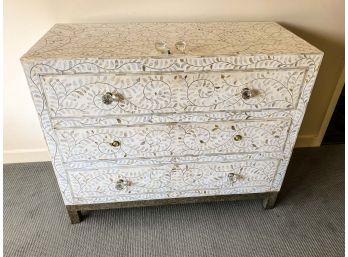 Mother Of Pearl Inlay Chest Of 3 Drawers - Cream - With Faux Shagreen Legs