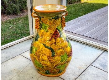 Large Italian Pottery Yellow Fruit Urn