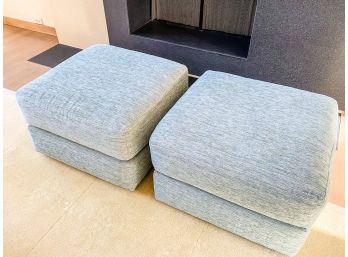 Pair Of Light Blue Ottomans On Casters