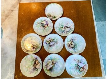 Very Rare Set Of 9 Hand Painted Limoges France Sea Shell Motif Plates