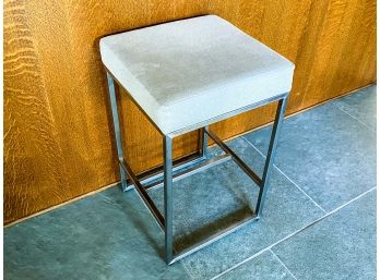 Stool With Grey Fabric Seat With Brushed Nickel Legs