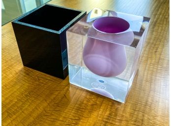 Jonathan Adler Bel Air Mini Scoop Vase And Purple Plexiglass Cube