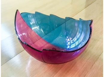 Signed Orefors Glass Leaf Bowl - Pink And Blue - 985972 2-87
