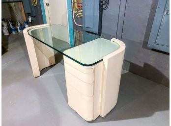 Modern Desk - Cream Painted Wood With 3/4' Glass Top