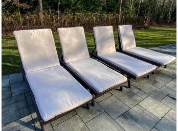 4 Dark Brown Outdoor Wicker Lounge Chairs With Cushions