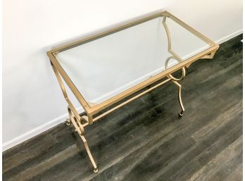 Hollow Painted Metal (brass Color) Table With Glass Top