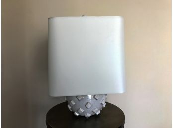 Cream Modern Table Lamp With Crackle Finish And White Square Shade