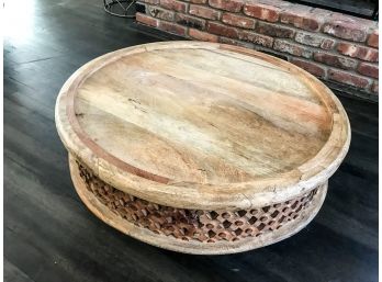 West Elm Round Carved Wood Coffee Table - Raw Mango