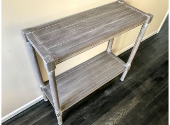 White Washed Wood Console Table With 2 Shelves